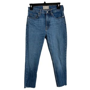 Everlane High Rise Ankle Cropped Blue Frayed Hem Jeans Womens Size 27‎